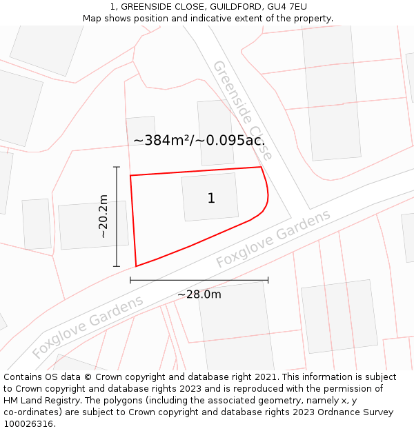 1, GREENSIDE CLOSE, GUILDFORD, GU4 7EU: Plot and title map