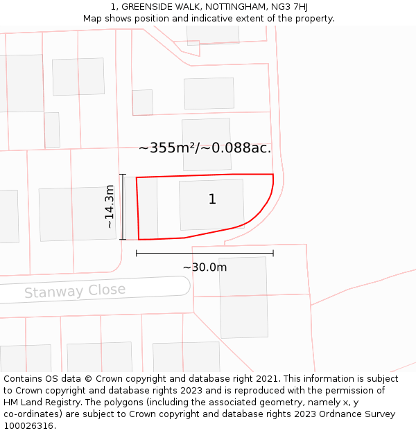 1, GREENSIDE WALK, NOTTINGHAM, NG3 7HJ: Plot and title map