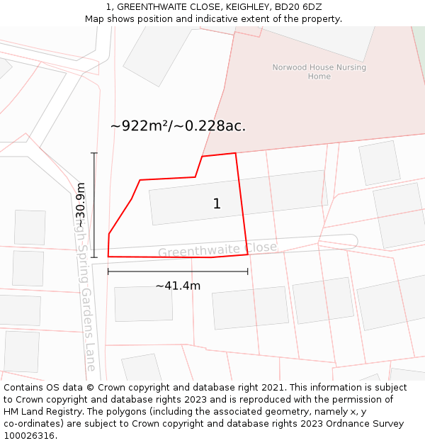 1, GREENTHWAITE CLOSE, KEIGHLEY, BD20 6DZ: Plot and title map