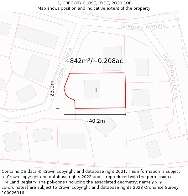 1, GREGORY CLOSE, RYDE, PO33 1QR: Plot and title map