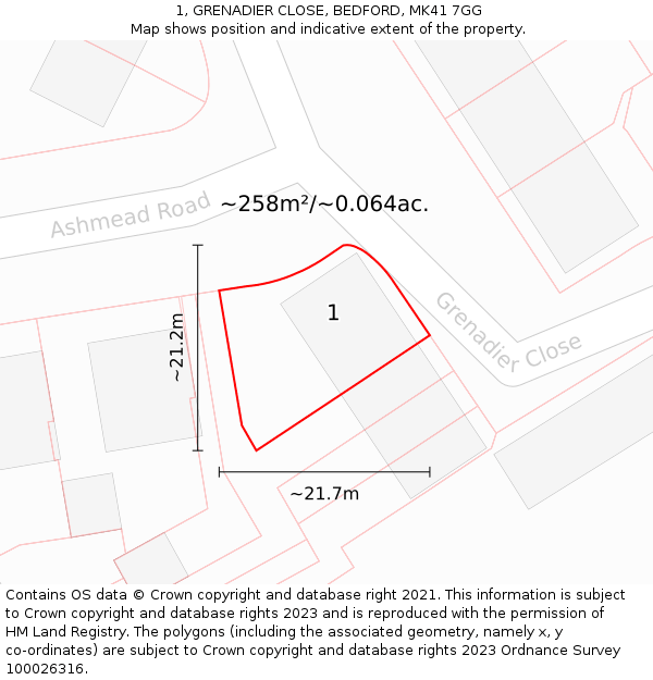 1, GRENADIER CLOSE, BEDFORD, MK41 7GG: Plot and title map