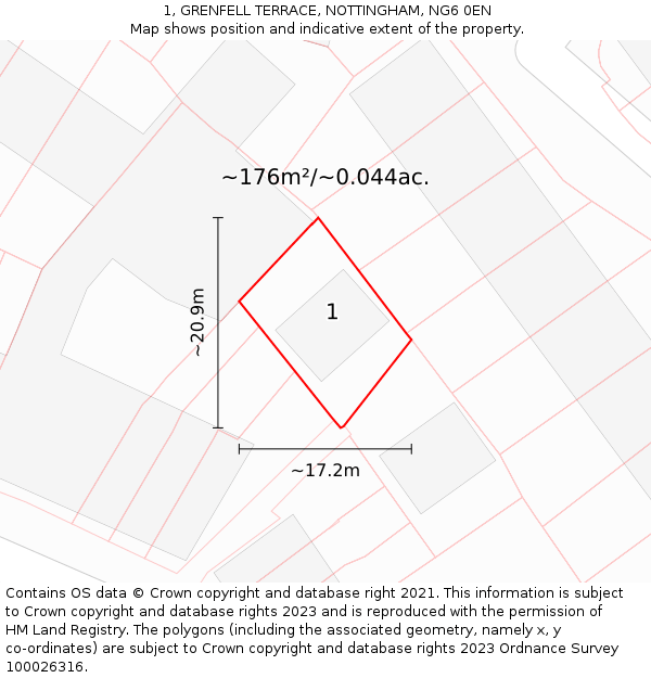 1, GRENFELL TERRACE, NOTTINGHAM, NG6 0EN: Plot and title map