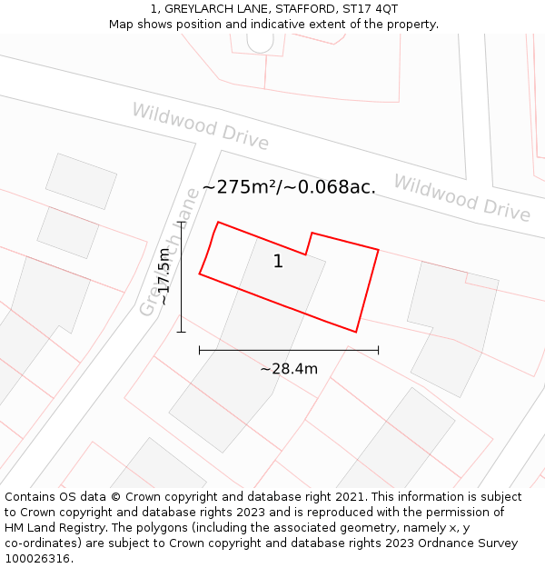 1, GREYLARCH LANE, STAFFORD, ST17 4QT: Plot and title map
