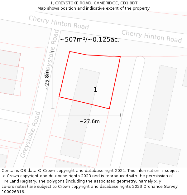 1, GREYSTOKE ROAD, CAMBRIDGE, CB1 8DT: Plot and title map