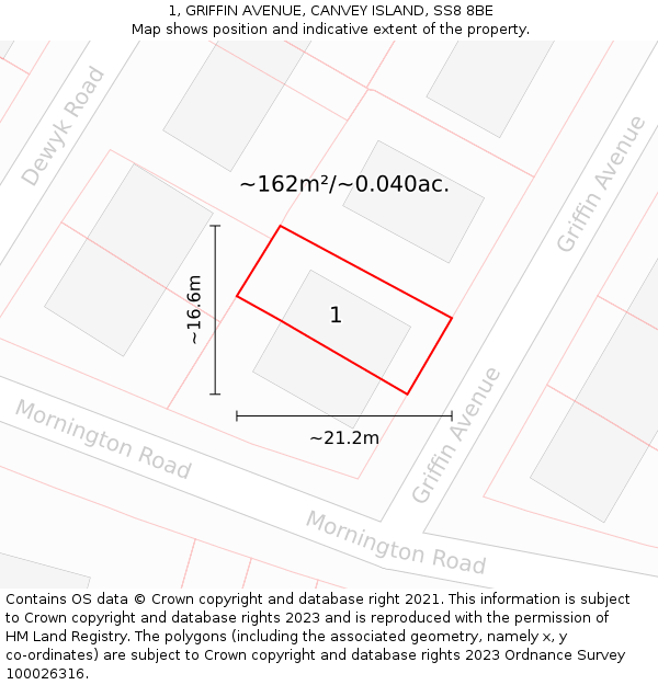 1, GRIFFIN AVENUE, CANVEY ISLAND, SS8 8BE: Plot and title map