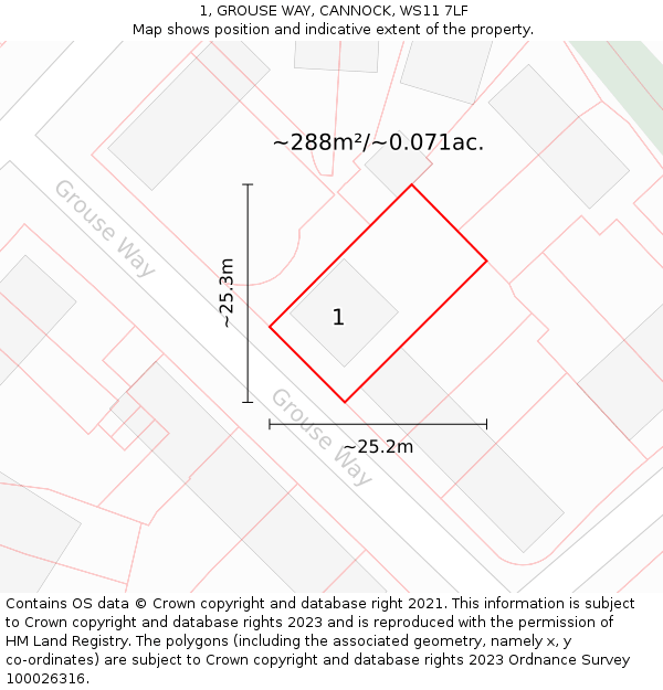 1, GROUSE WAY, CANNOCK, WS11 7LF: Plot and title map