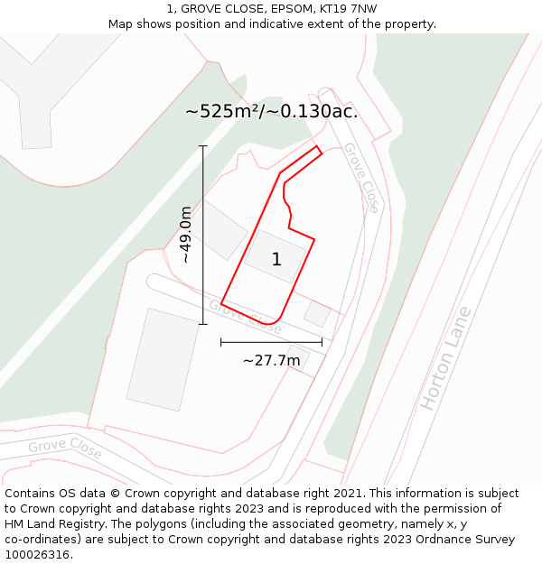 1, GROVE CLOSE, EPSOM, KT19 7NW: Plot and title map