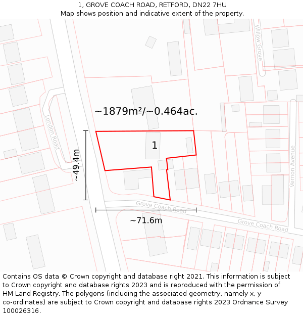 1, GROVE COACH ROAD, RETFORD, DN22 7HU: Plot and title map