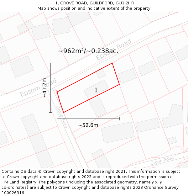 1, GROVE ROAD, GUILDFORD, GU1 2HR: Plot and title map