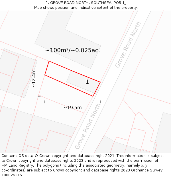 1, GROVE ROAD NORTH, SOUTHSEA, PO5 1JJ: Plot and title map