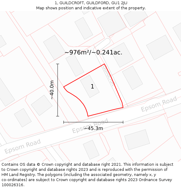 1, GUILDCROFT, GUILDFORD, GU1 2JU: Plot and title map