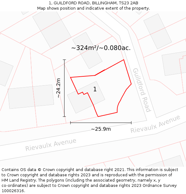1, GUILDFORD ROAD, BILLINGHAM, TS23 2AB: Plot and title map