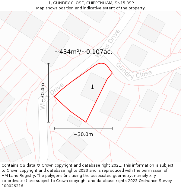 1, GUNDRY CLOSE, CHIPPENHAM, SN15 3SP: Plot and title map