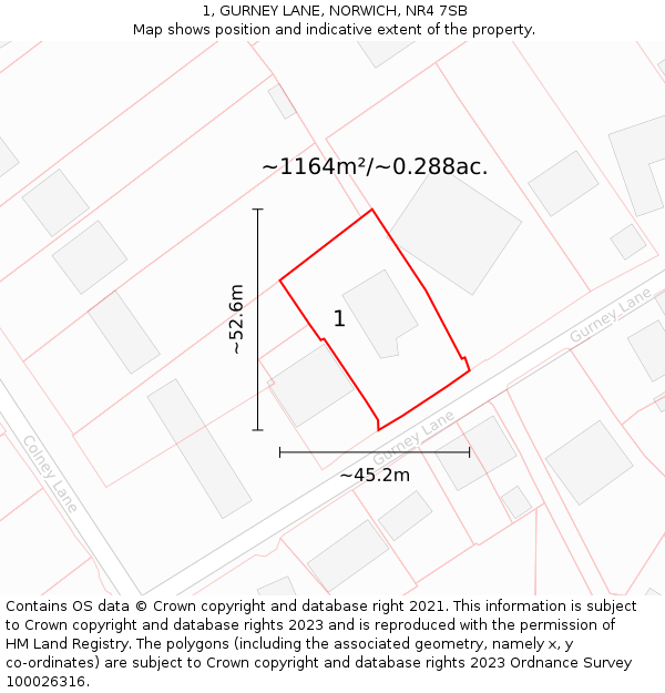 1, GURNEY LANE, NORWICH, NR4 7SB: Plot and title map