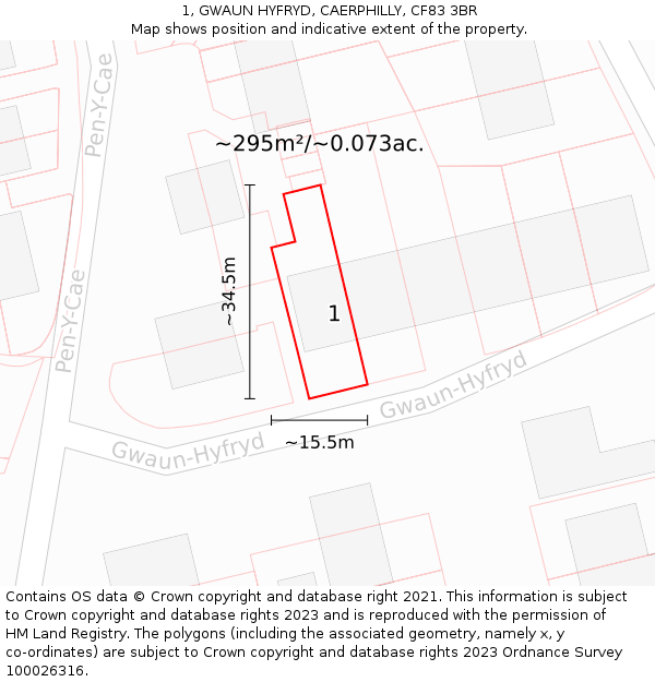 1, GWAUN HYFRYD, CAERPHILLY, CF83 3BR: Plot and title map