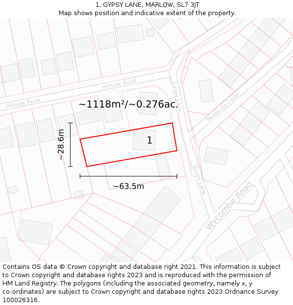 1, GYPSY LANE, MARLOW, SL7 3JT: Plot and title map