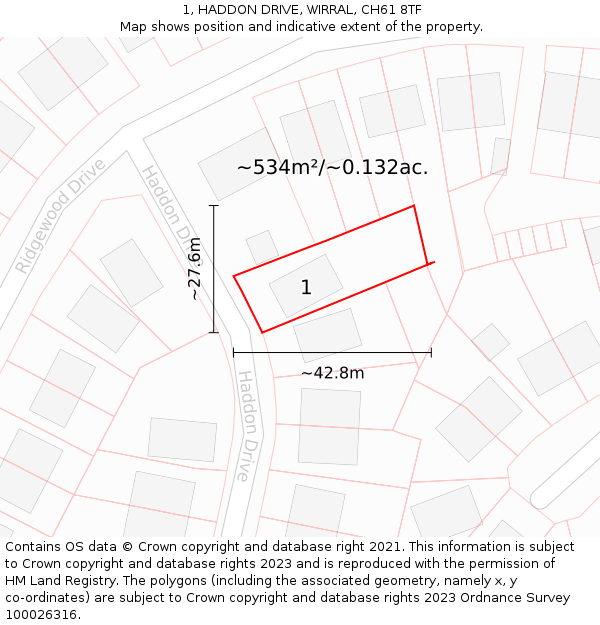 1, HADDON DRIVE, WIRRAL, CH61 8TF: Plot and title map