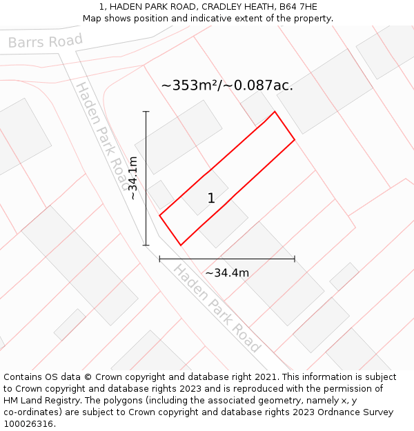 1, HADEN PARK ROAD, CRADLEY HEATH, B64 7HE: Plot and title map