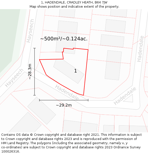 1, HADENDALE, CRADLEY HEATH, B64 7JW: Plot and title map