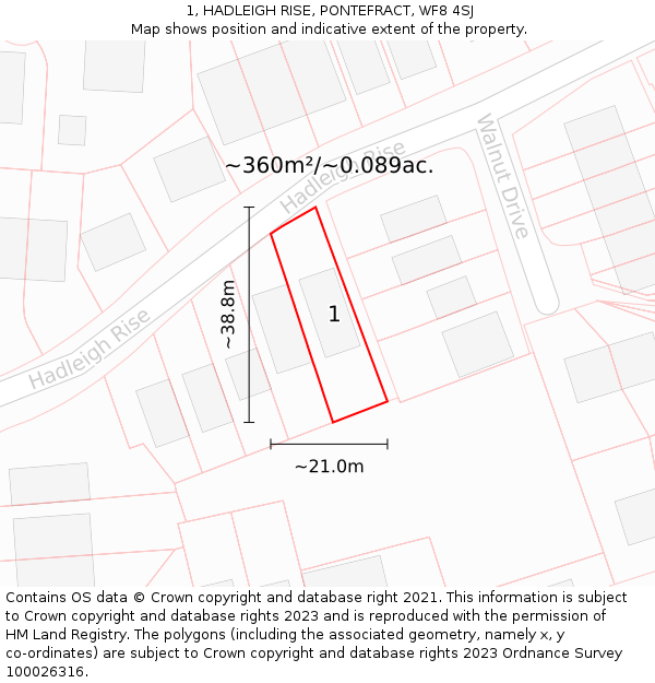 1, HADLEIGH RISE, PONTEFRACT, WF8 4SJ: Plot and title map