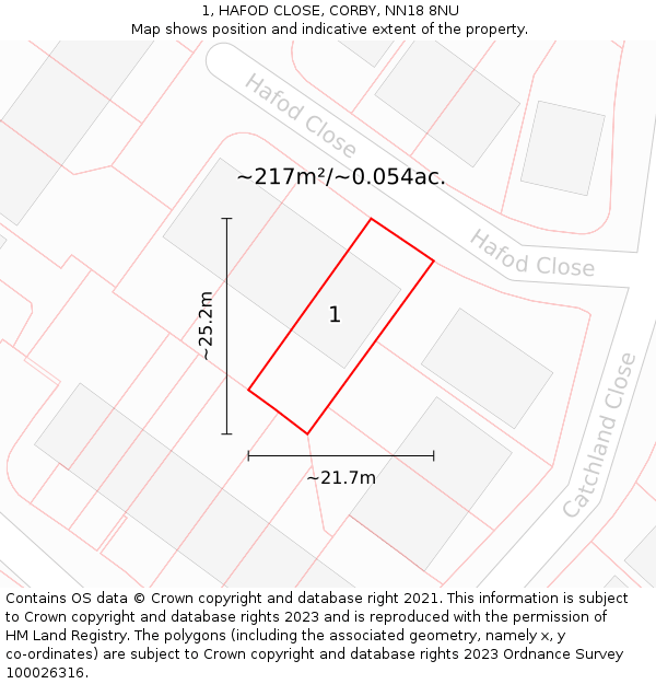 1, HAFOD CLOSE, CORBY, NN18 8NU: Plot and title map