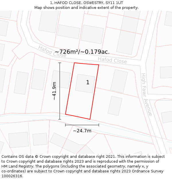 1, HAFOD CLOSE, OSWESTRY, SY11 1UT: Plot and title map