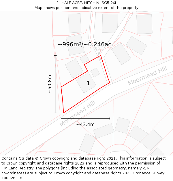 1, HALF ACRE, HITCHIN, SG5 2XL: Plot and title map