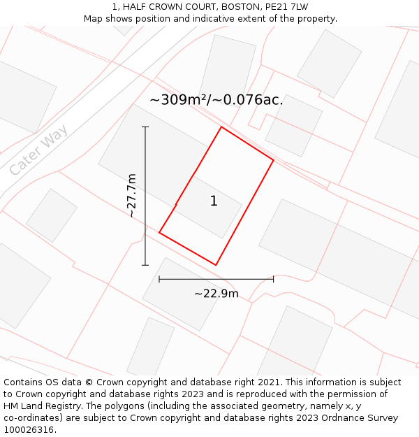 1, HALF CROWN COURT, BOSTON, PE21 7LW: Plot and title map