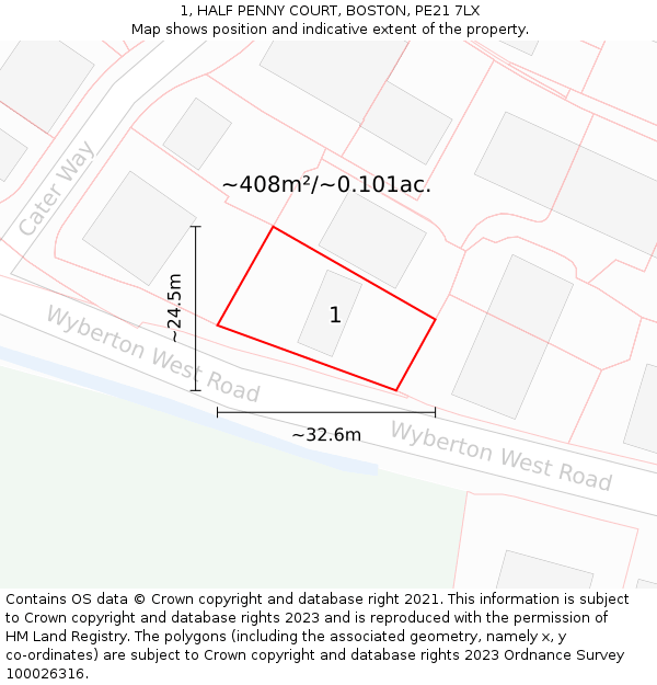 1, HALF PENNY COURT, BOSTON, PE21 7LX: Plot and title map