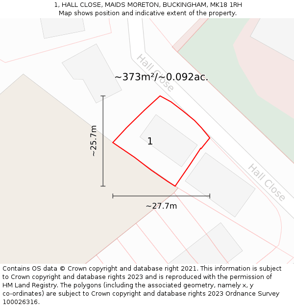 1, HALL CLOSE, MAIDS MORETON, BUCKINGHAM, MK18 1RH: Plot and title map