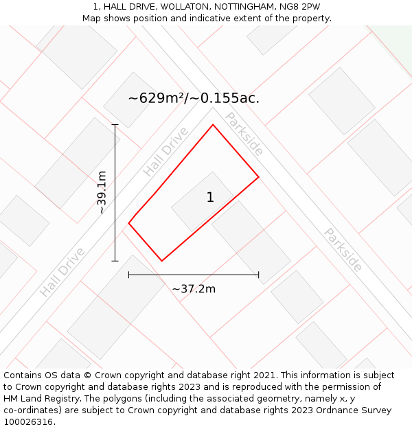 1, HALL DRIVE, WOLLATON, NOTTINGHAM, NG8 2PW: Plot and title map