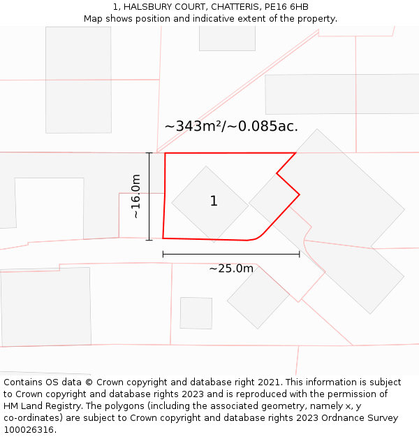 1, HALSBURY COURT, CHATTERIS, PE16 6HB: Plot and title map