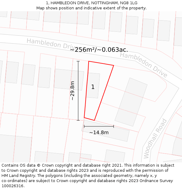 1, HAMBLEDON DRIVE, NOTTINGHAM, NG8 1LG: Plot and title map