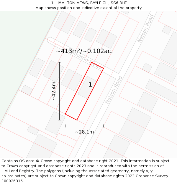 1, HAMILTON MEWS, RAYLEIGH, SS6 8HF: Plot and title map