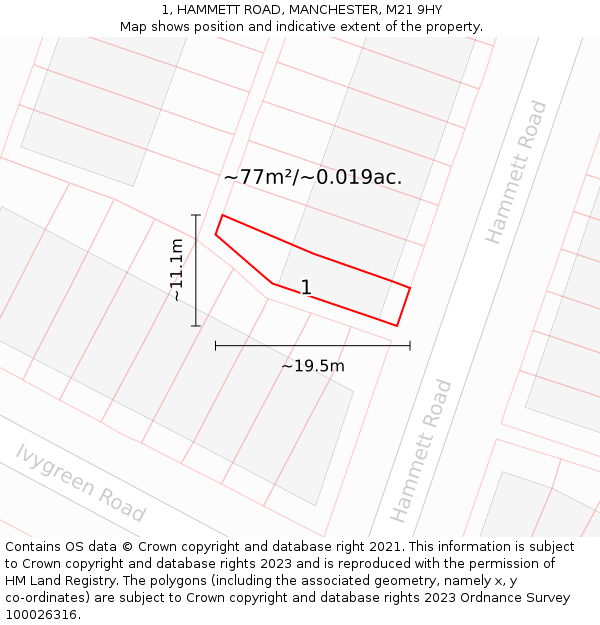 1, HAMMETT ROAD, MANCHESTER, M21 9HY: Plot and title map