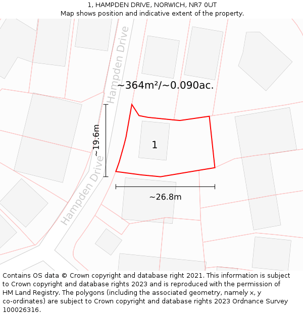 1, HAMPDEN DRIVE, NORWICH, NR7 0UT: Plot and title map