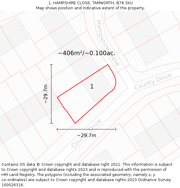 1, HAMPSHIRE CLOSE, TAMWORTH, B78 3XU: Plot and title map