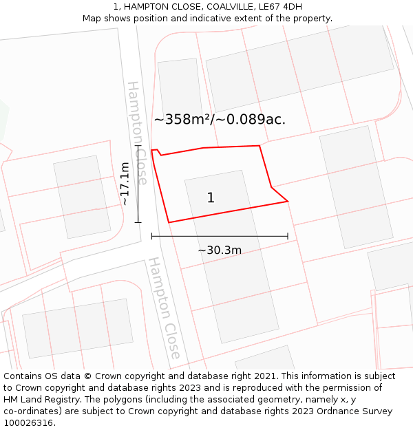 1, HAMPTON CLOSE, COALVILLE, LE67 4DH: Plot and title map