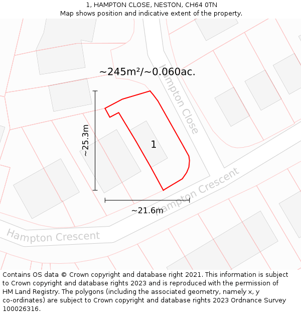 1, HAMPTON CLOSE, NESTON, CH64 0TN: Plot and title map