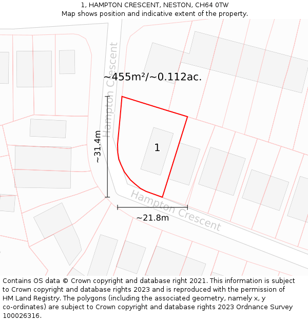 1, HAMPTON CRESCENT, NESTON, CH64 0TW: Plot and title map