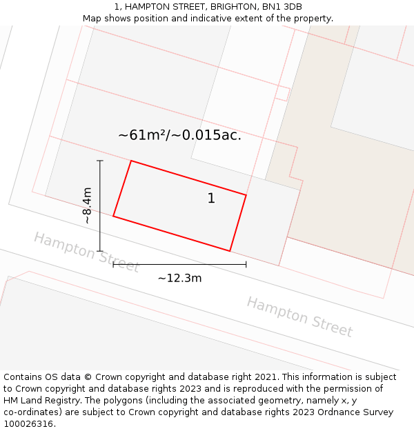 1, HAMPTON STREET, BRIGHTON, BN1 3DB: Plot and title map