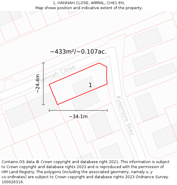 1, HANNAH CLOSE, WIRRAL, CH61 6YL: Plot and title map