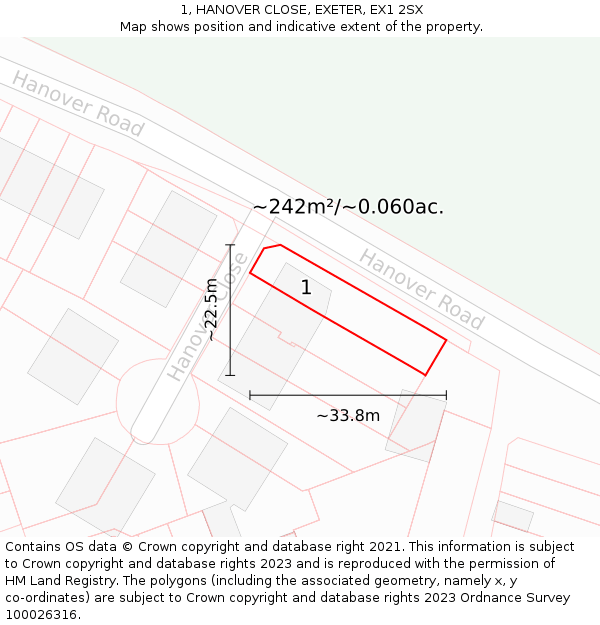 1, HANOVER CLOSE, EXETER, EX1 2SX: Plot and title map