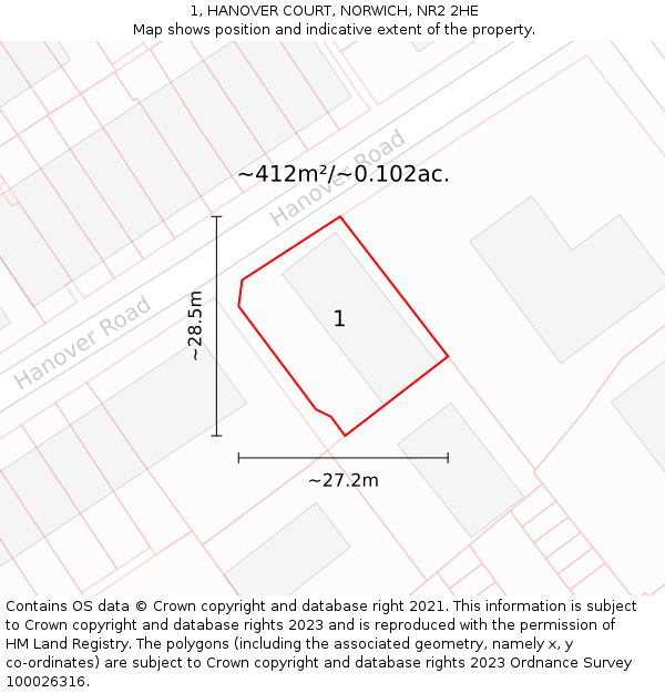 1, HANOVER COURT, NORWICH, NR2 2HE: Plot and title map