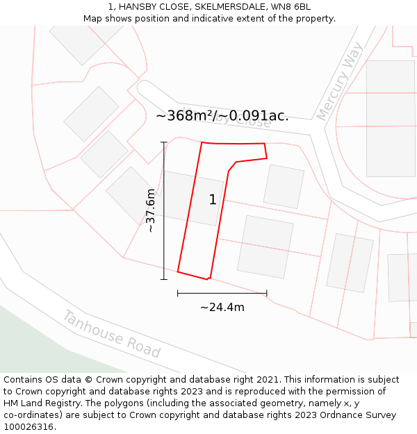 1, HANSBY CLOSE, SKELMERSDALE, WN8 6BL: Plot and title map