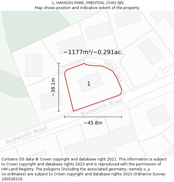 1, HANSON PARK, PRENTON, CH43 9JN: Plot and title map