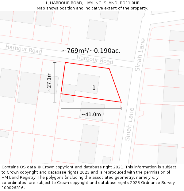 1, HARBOUR ROAD, HAYLING ISLAND, PO11 0HR: Plot and title map