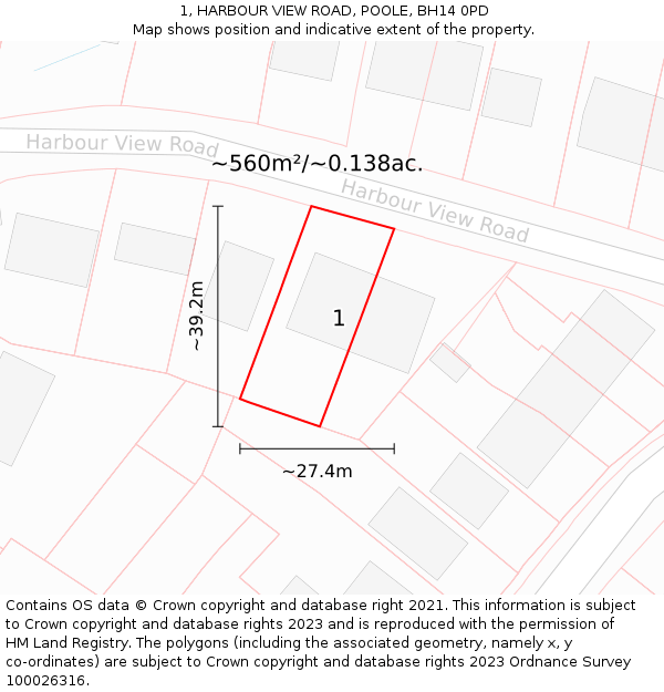 1, HARBOUR VIEW ROAD, POOLE, BH14 0PD: Plot and title map