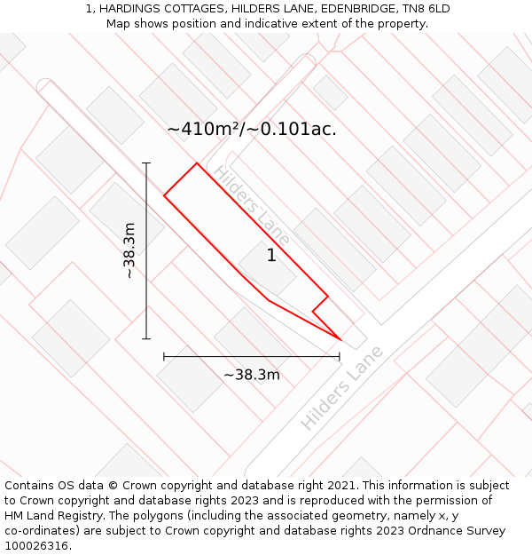 1, HARDINGS COTTAGES, HILDERS LANE, EDENBRIDGE, TN8 6LD: Plot and title map