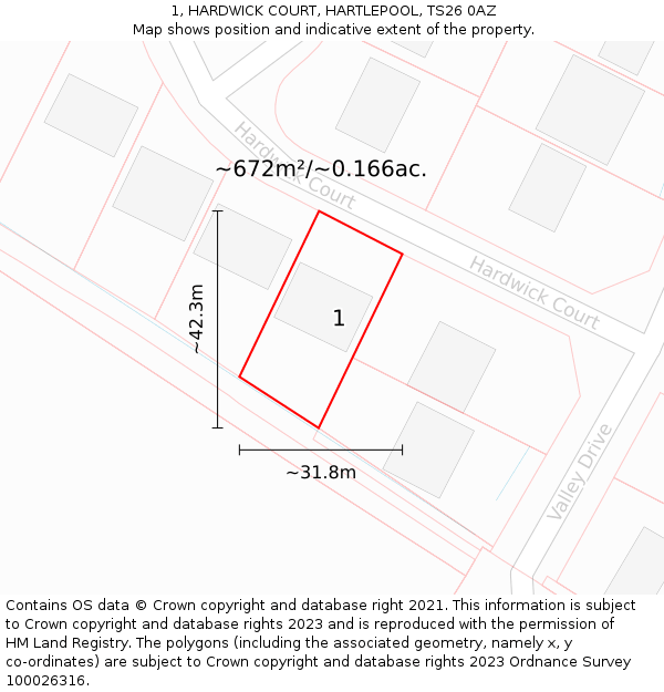 1, HARDWICK COURT, HARTLEPOOL, TS26 0AZ: Plot and title map